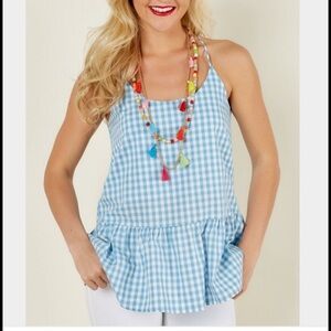 Newbury Kustom Blue Gingham Peplum Camisole with Ruffle Hem